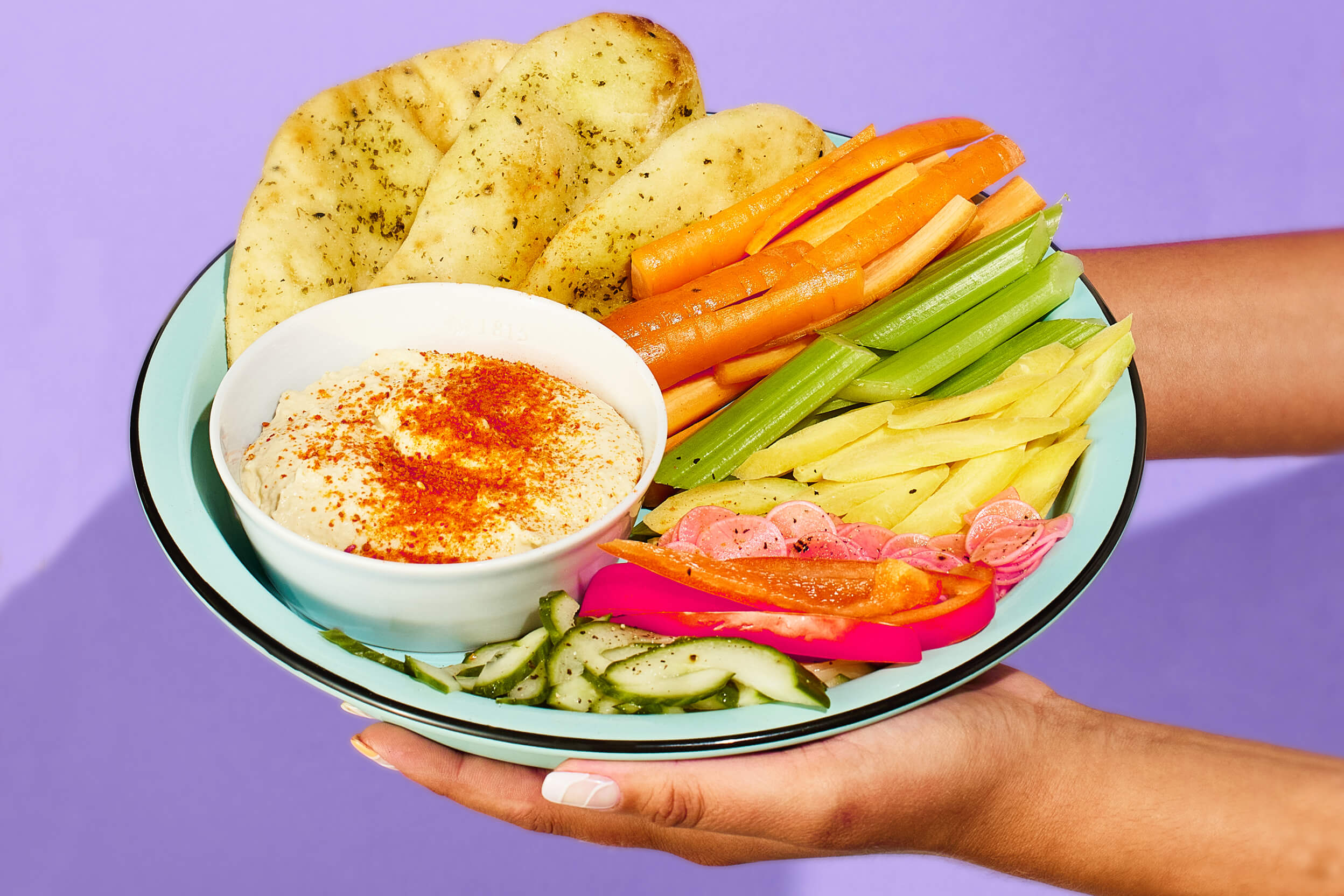 Hummus vegetable platters with Kimchi Kick